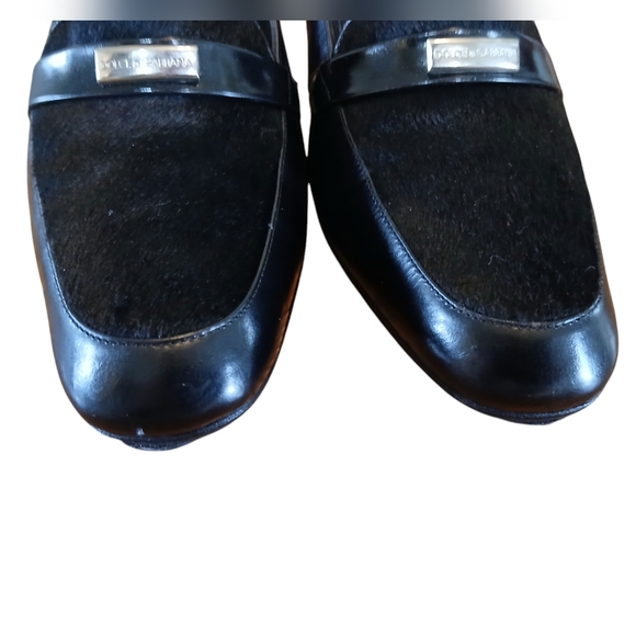 Dolce & Gabanna Fur Top Heel Logo Loafers Womans size 9 / 39 & 1/2 Black - Picture 6 of 12
